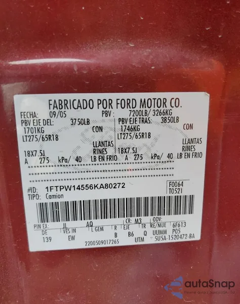 2006 Ford F150 Supercrew из США, поврежденный, VIN 1FTPW14556KA80272